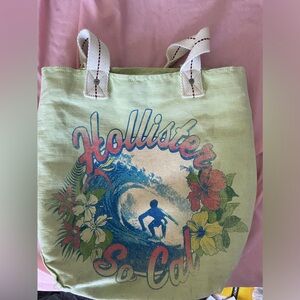 hollister green tote bag with surfer design
